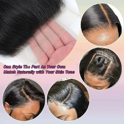 4x4 Lace Closure Kinky Straight Frontal Closure Pre Plucked With Baby Hair Bleached Knots Virgin Unprocessed Hair Yaki Straight