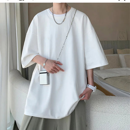 Men's Cotton T-shirts White Men's Oversized T-Shirt Solid Summer Casual Wear Tee Shirts Fashion for Men 5XL Male Clothes
