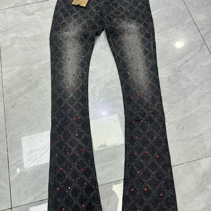 2026 Rhinestone Men's High Street Quality Slim Fit Skinny Long Denim Flared Jeans Pants