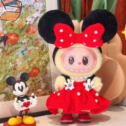 For Labubu Doll 15 17cm Outfit Clothing Cartoon Disney Mickey Minnie Mouse Zootopia Judy and Nick Stitch Goofy Cosplay Clothes ﻿