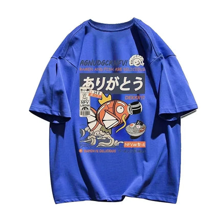 Parent-child T-shirt Pokémon King Carp Print Street Summer 2025 Casual Cotton Top Japanese Urban Style Daily Short-sleeved Top