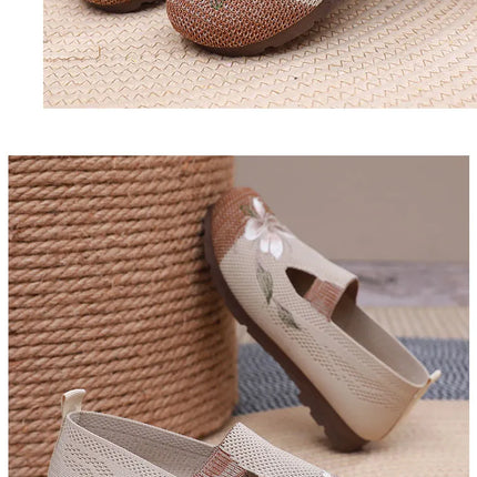 Women's Summer 2025 Breathable Soft-Soled Non-Slip Leisure Mesh Embroidered Flats
