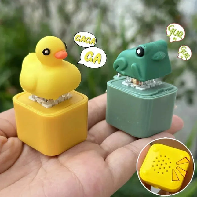 Funny Croaking Frog Duck Luminous Button Keychain Keyboard Fidget Clicker Sound Keyring for Stress Relief Finger Toy Gift Decor