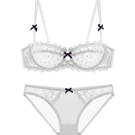 MOYISU Women's Sexy Lace Underwear Women Half Cup Push-up Big Chest Small Ultra-thin Breathable Pure Desire Larger Size Bra Set