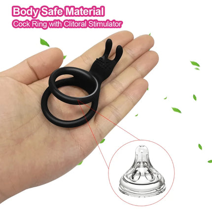 2 In 1 Men's Silicone Penis Ring Clitoris Stimulator Cock Ring Ejaculation Delay Penisring Erection Ring for Men Couples