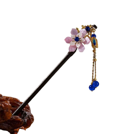 Elegant Chinese Style Wooden Hairpin Imitation Jade Flower Tassel Hair Stick Exquisite Handmade Girls Hair Accessories Hair Clip