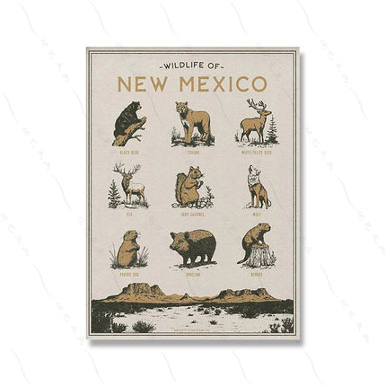 Wisconsin Mexico Kansas Kentucky Nevada Hawaii Wildlife Wall Art Print Vintage Animal Poster Archival Pictures Canvas Painting