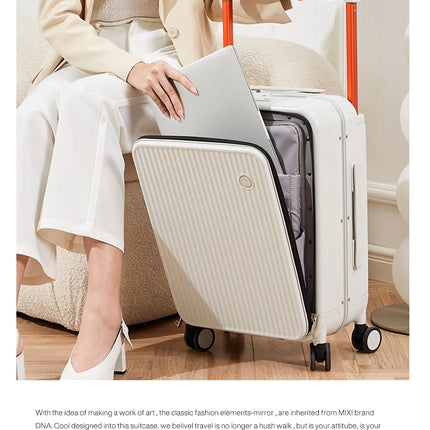 Mixi Front Laptop Pocket Suitcase Wide Handle Travel Suitcase Men 20''Carry-On Luggage Women PC Aluminum Frame Trolley Case 24''