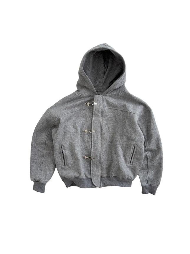 2026 New Retro Y2K Dark Punk Gothic Metal Buckle Zipper Solid Color Hoodie Street Trendy Fashion Versatile Personalized Leisure