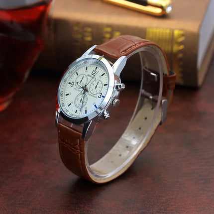 Luxury Blue Ray Glass Watches For Men Neutral Quartz Simulates The Wrist Watch Brand Casual Leather Strap Watches Reloj Hombre
