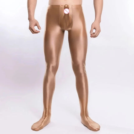 Men Sexy Bodystockings Long Leg Leggings U Convex Elephant Trunk JJ Bodysuit Oil Glossy Shiny Elastic Bodybuilding Jumpsuit Porn