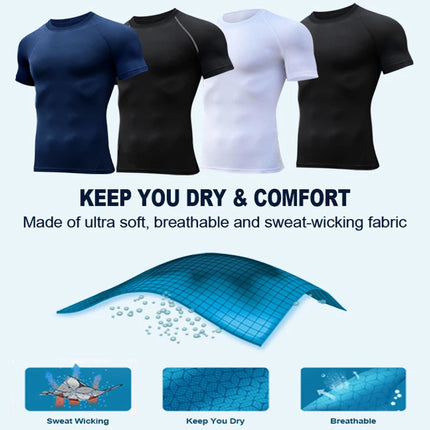 Skull Print Compression Shirts for Men Gym Workout Running Tshirts Sporty Athletic Quick Dry Tees Tops Short Sleeve Rash Guard