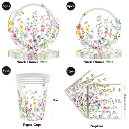 Wildflower Party Decorations Birthday Plates And Napkins Balloons Flower Banner Spring Floral Baby Shower Garden Party Supplies
