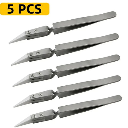 5/3/1pcs Ceramic Tip Labor-saving Electronic Soldering Tweezers, Anti-Static Reverse Acid Resistant Precision Chuck Tweezers