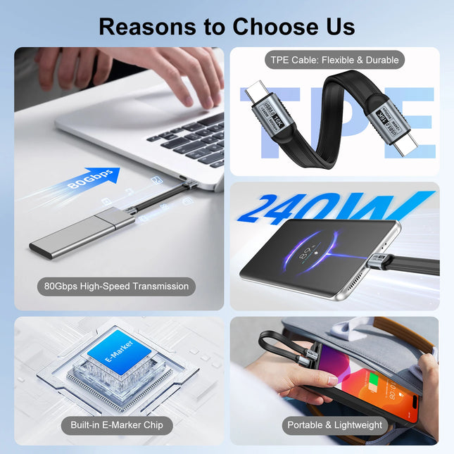 PD240W USB 5.0 Type C to Type C Cable 80Gbps ThunderBolt 5 USB-C Data Cord 16K@60Hz USB C Cable for iPhone 17 Pro Max MacBook