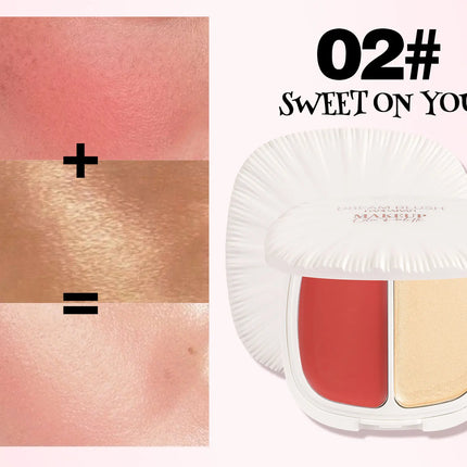 2 In 1 Dream Blush Highlighter Palette Natural Glow Face Contour Long Lasting Luminous Finish Healthy Radiance Duo