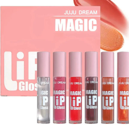 6 pcs Fine Sparkling Lip gloss set - Easy to color, non-stick，non-fading, moisturizing & shiny lip gloss set, a gift for ladies