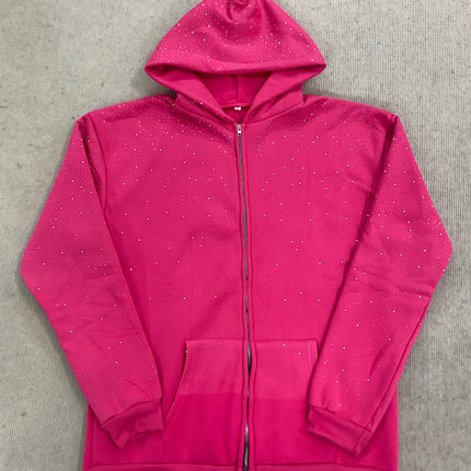 Gothic Rhinestone Inlaid Hoodie Solid Color Oversized Casual Jacket Trendy BF Style Fashion for Men And Women