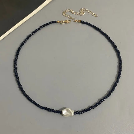 Fashion Boho Beads Necklace Women Imitation Pearl Seed Beaded Strand Short Choker Necklace Handmade Female Jewelry Wholesale