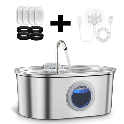 3.2L pet water dispenser, ultra-quiet stainless steel cat water fountain, automatic cat water fountain with water level window