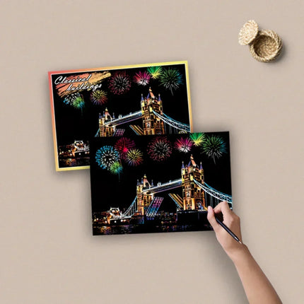 DIY 4Pcs Night Scene Art Scratch Painting Toys City Building Landscape  Educational Toys Birthday Gift Room Decor