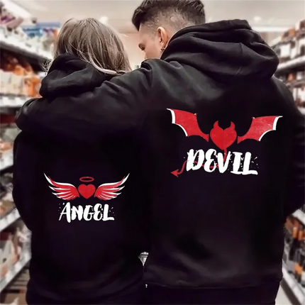 Angel and Demon Hoodies Matching Couple Hoodie Set His & Hers Hoodies Black Hoodies for Boyfriends Girlfriends