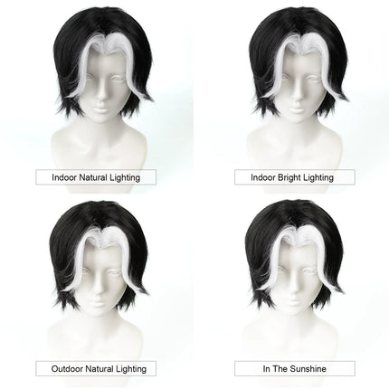 Cosplay Wig Hazbin Hotel Anime Wig Husk Black -white Synthetic Wig Role Play Male Widow's Peak Wig with Wigcap for Halloween