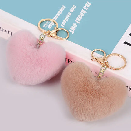 New Heart Plush Hair Ball Keychain Women Leopard Pompom Love Car Key Chain Bags Pendant Hairball Key Rings Jewelry llaveros 키링
