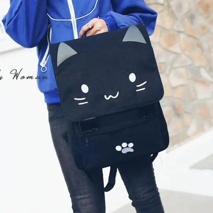 Japanese Stupid Cute 3D Cat Large Capacity Book Bag, Girl Cartoon Backpack, Women's Backpacks