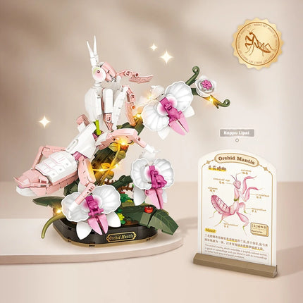 Children's small particle building block toy set insect series 478PCS potted orchid mantis model assembly assembly girl toy gift