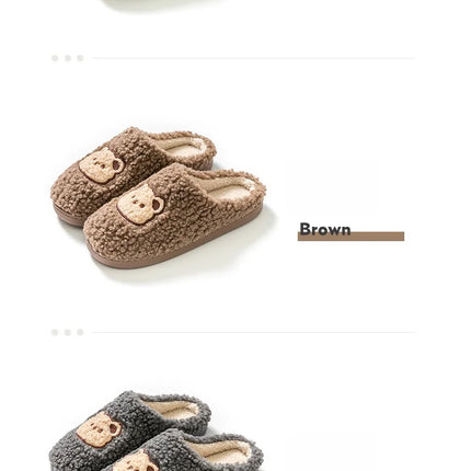 Cute Bear Fluffy Slippers Warm Plush House Shoes for Women and Men
