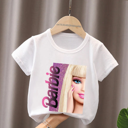 Hot Sale Barbie Princess Print Cartoon Kids T-Shirts Kawaii Girls Clothes Baby Boys Short Sleeve T shirt Summer Children Tops
