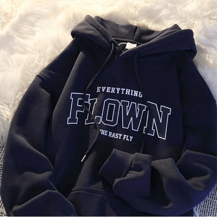 Thickened Fleece Hoodie Women's Autumn Winter American Retro Letter Loose BF Style Casual Jacket Comfortable Polyester Long S...