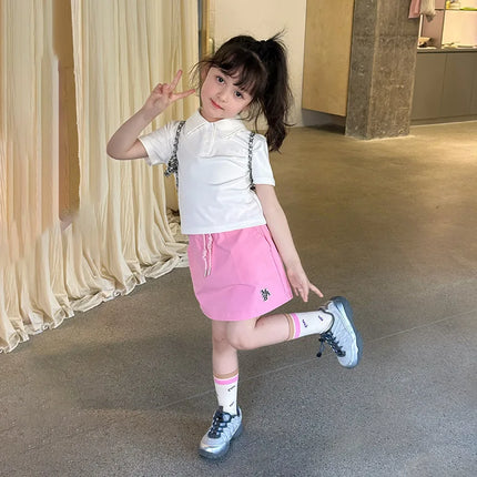 2025 Korean version children's temperament collar POLO half sleeved T-shirt for girls and babies, casual shoulder letter short s