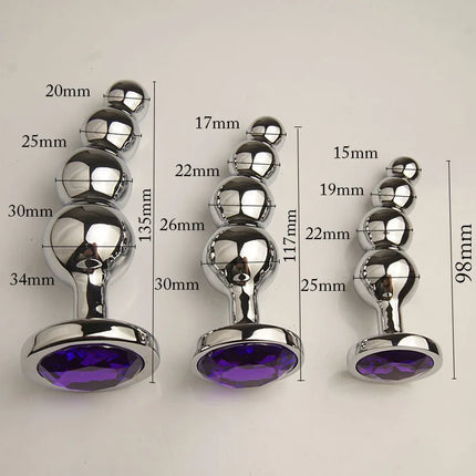 Metal Curved Anus Butt Plug,4 Beads Stimulating Anal Plugs Sex Toy, Prostate Massage,Analplug Buttplug Butplug with Jewelry Base