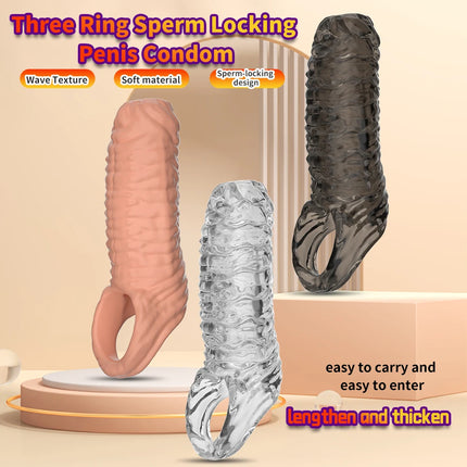 18+ Men’s Reusable Penis Sleeve - Silicone Massage Design, Couple & Gay Friendly Adult Products Sex Toy
