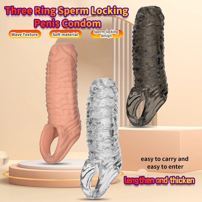 18+ Men’s Reusable Penis Sleeve - Silicone Massage Design, Couple & Gay Friendly Adult Products Sex Toy