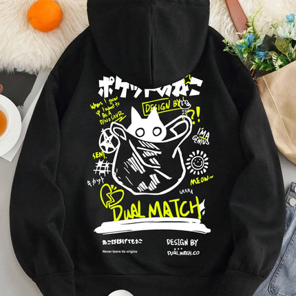 Cute Cat Cartoon Printed Sweatshirt Women Harajuku Casual Loose Hooded Fashion Soft Pocket Hoodies Autumn Warm Female Clothes