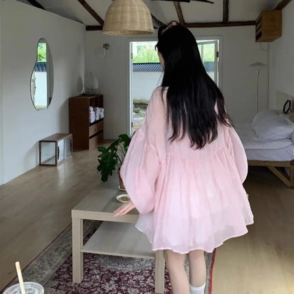 Korean Version V-neck Long Sleeved Shirt for Women's Spring 2024 New Loose Medium Long Sun Protection Shirt Top Two-piece Set