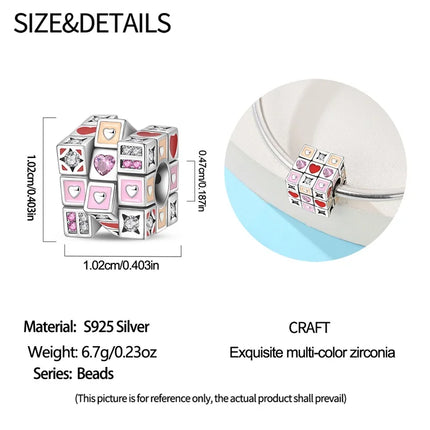 Original 925 Sterling Silver Charms Bead Inlaid Zirconium Jigsaw Puzzle Pendants Gift Fit Bracelet Jewelry DIY Marking