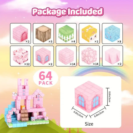 Magnetic Building Blocks Mine World Pink Girly Heart Blossom Cave Plant  Architecture Cubes Set Brick Cube Toys Children Gifts