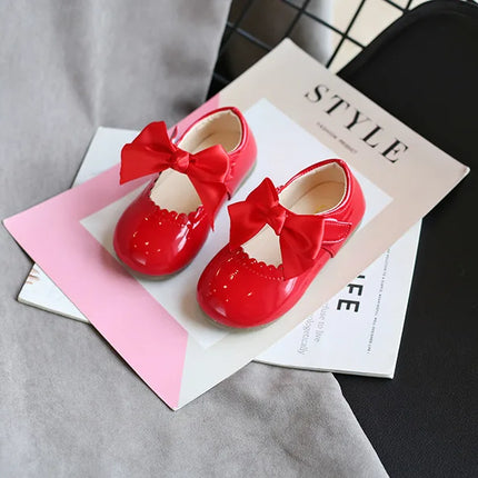 Toddlers Girls Shoes Children's Flats PU Patent Leather Kids Dress Shoes Soft Cute Princess Sweet With Butterfly-knot Bowtie New