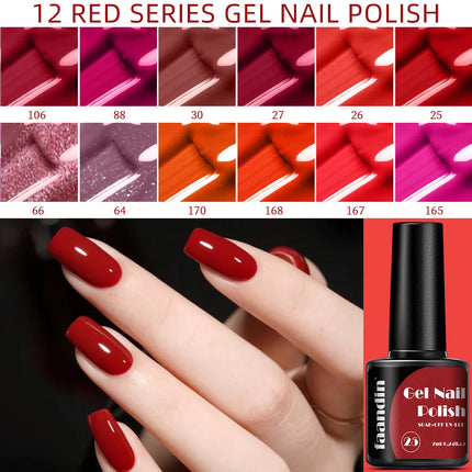 Faandin 7ml 1 Bottle, Solid Color Gel Nail Polish, Selected Red Nail Polish Gel, Uv Lamp Quick-Drying, Alcohol-Free, Full Color, Not Easy to Fade, High Saturation Color, Easy to Use, Can Be Used at Home, Essential Item for Fa