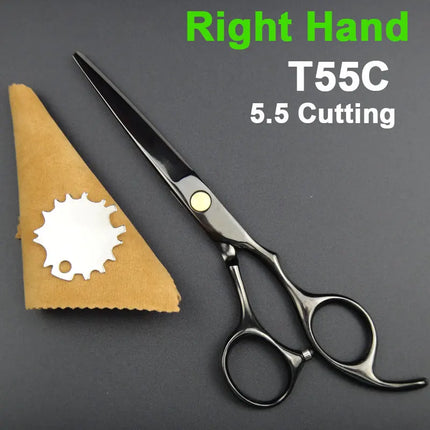 Japan 440C Titanium Qlating Barber Professional Scissors for Hairdresser 5.5 / 6.0 Cutting Thinning Black Hair Scissor Shears
