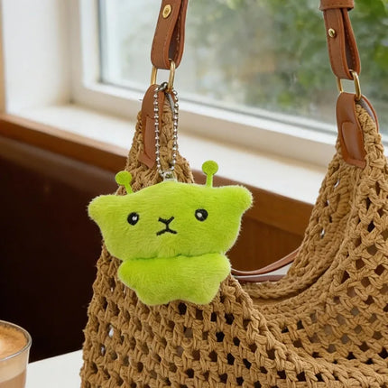 Green Alien Cat Plush Keychains Mini Galaxy Style Furry Pendant for Couples Cute Cartoon Handbag Backpacks Key Chain Decor Gifts