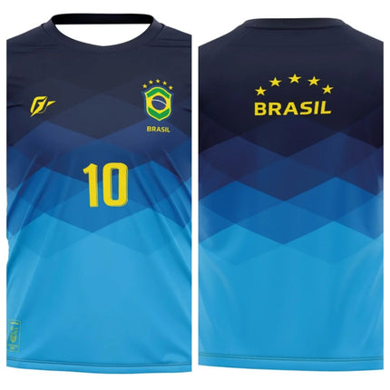 Stylish Brazil Volleyball/Sports Jersey | Navy Body Yellow - Green Gradient Sleeves Embroidered Flag Ideal for Fans & Athletes