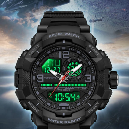 SANDA 6130 Dual Display Men Watches Waterproof Sport Watch Military Man Alarm Stopwatch Quartz Wristwatch Men LED Digital Clock