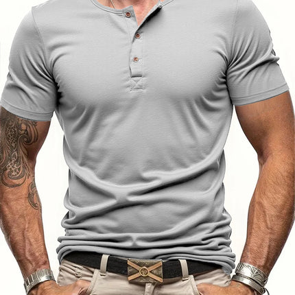 Summer Men's Solid Color Henley Shirt Light Breathable Short Sleeve Pull-on Collar Shirt for Men Casual Streetwear New Male Tops