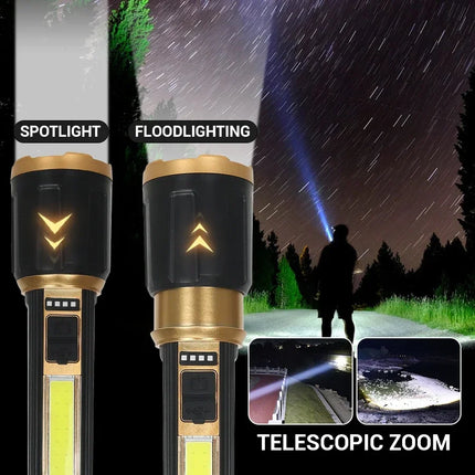 1/A Set Super Bright LED Flashlights USB Rechargeable Telescopic Zoom Tactical Torch Portable Long-Range Camping Fishing Lantern