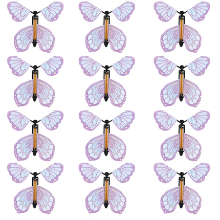 12PCS Magic Flying Butterflies Wind Up Toy Bookmark Greeting Rubber Band Powered Magic Prop,Surprise Gift Wedding,Birthday,Party